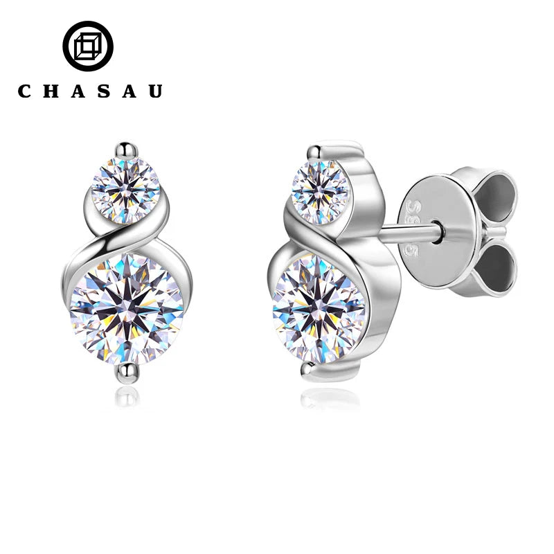 Daily Wear 925 Silver 5mm & 3mm Round D Color VVS1 Moissanite Stud Earrings Women's Fashion Crossover Design Earrings with GRA