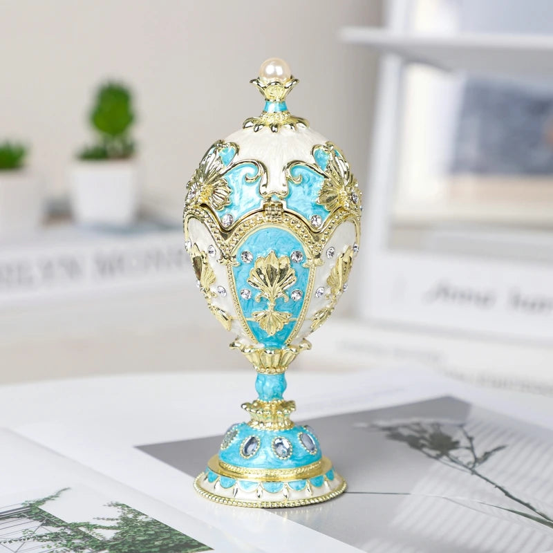 SHINNYGIFTS Crystal Wedding Christmas Faberge Egg Floral Pattern Enameled Pewter Alloy Magnetic Closure Embossed Printing