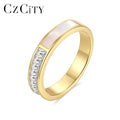 CZCITY Engagement Silver Cz 925 Sterling Woman Finger Zircon Promise Fashion Shell Eternity Band Ring