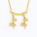 QIKU Fashion 2 Girls & Dolls Pendant Women Necklace Copper Zircon Gold Color Cute Girl Jewelry Party Birthday Mother's Day Gift