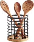 Custom Large Round Wooden Base Matte Black Modern Stylish Household Items Cooking Utensil Holder Organizer