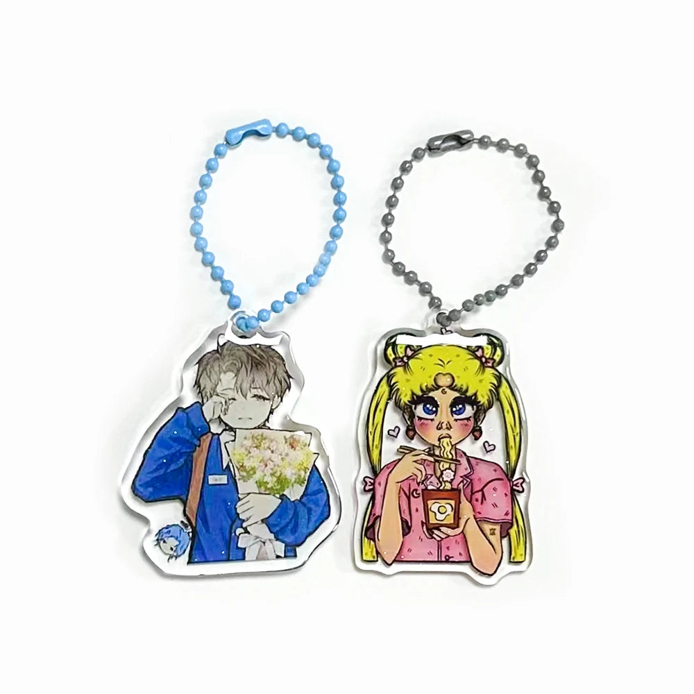 Custom Acrylic Iridescent Anime Charm Rainbow Hologram Keychain with Glitter Epoxy