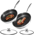 Stainless Steel Frying Pan Skillet with Cooking Lid for Sauce & Cooking Durable Metal Construction