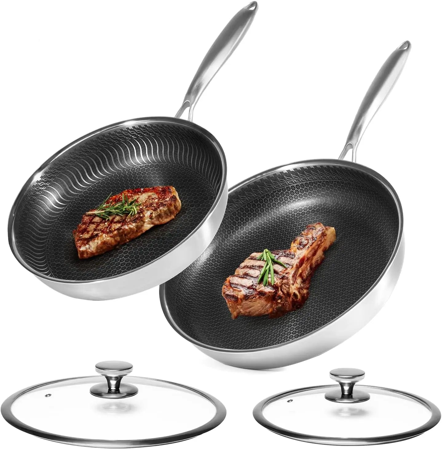 Stainless Steel Frying Pan Skillet with Cooking Lid for Sauce & Cooking Durable Metal Construction