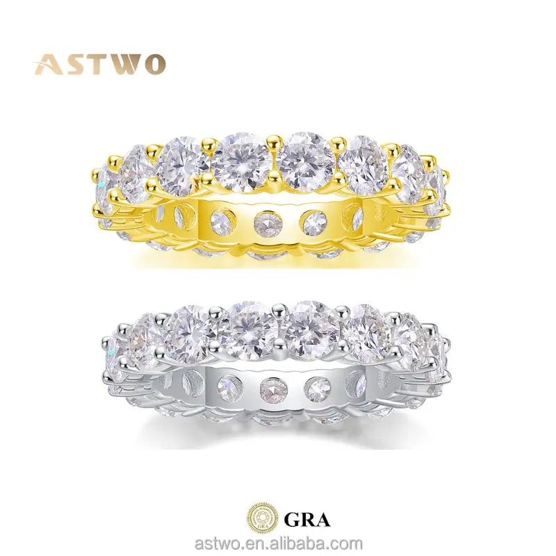 925 Sterling Silver Jewelry 4mm 925 Silver 18k Gold Plated Moissanite Engagement Ring Moissanite Eternity Ring