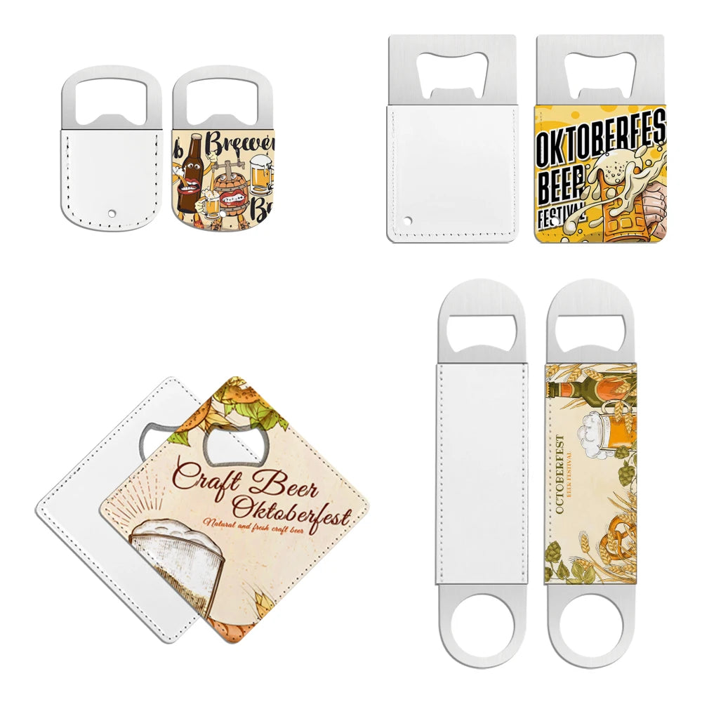 New Arrival Sublimation DIY PU Leather Bottle Opener Double-Sided Printing Beer Metal Bottle Opener for Your Wallet 4 Styles