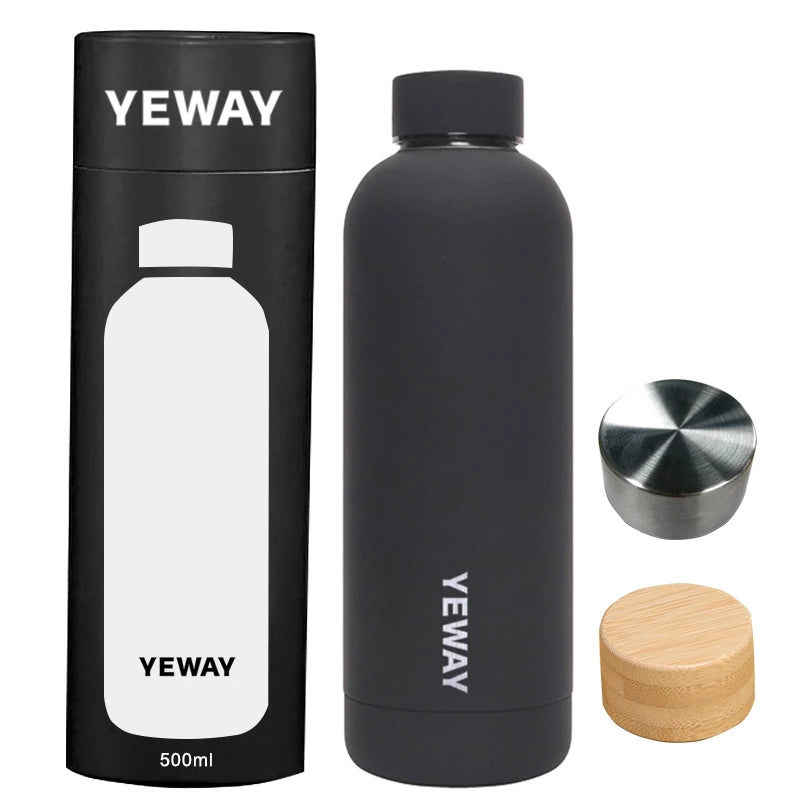 Sport Stainless Steel Bamboo Travel Bottle Wooden Lid Eco-friendly Biodegradable 12-24 Hours Thermal Insulation Applicable
