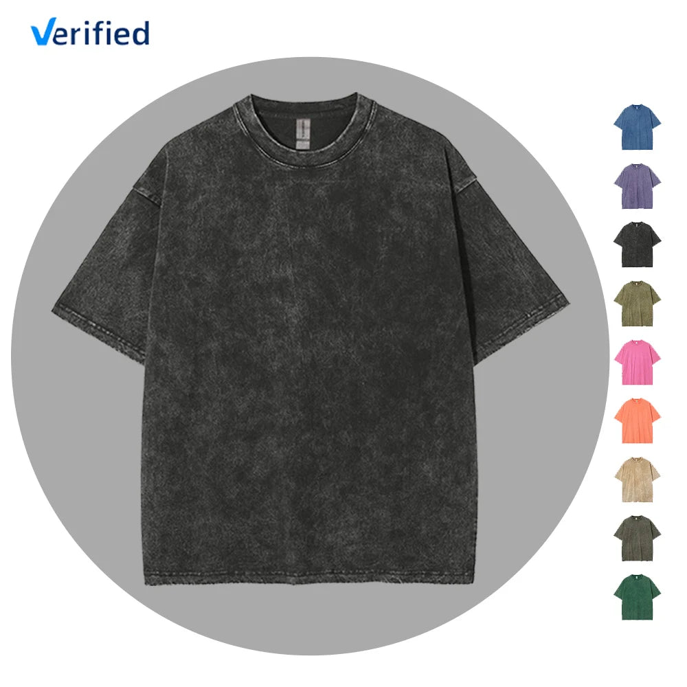 2024 Summer Heavyweight Retro Washed Mens Oversized T-Shirt Custom Screen Printed Logo Eco-Friendly Breathable Cotton Fabric