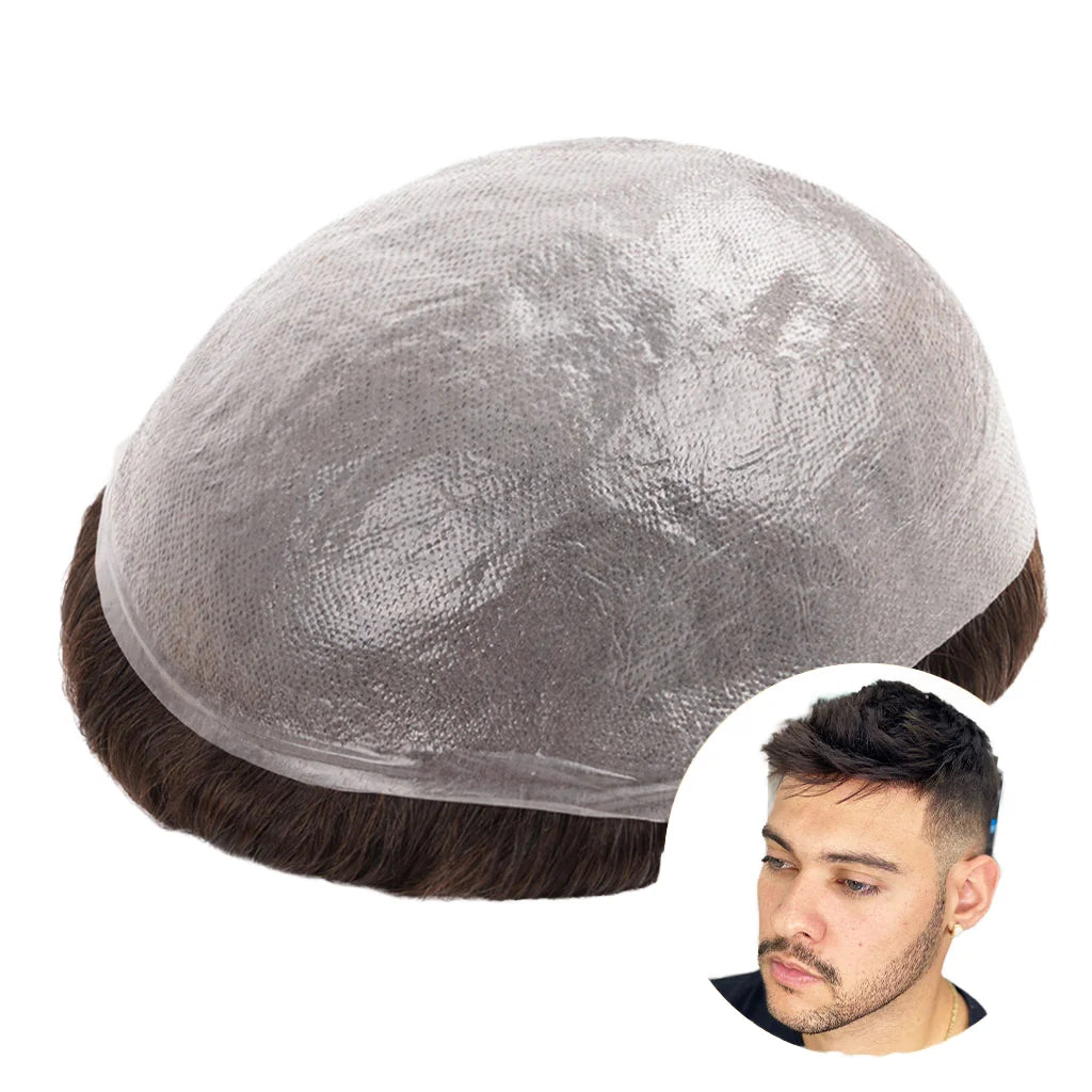 FH Full PU 0.03mm  Men Toupee  European Human Hair  Topper for Man All Pu Extra Thin Skin Replacement Hair System