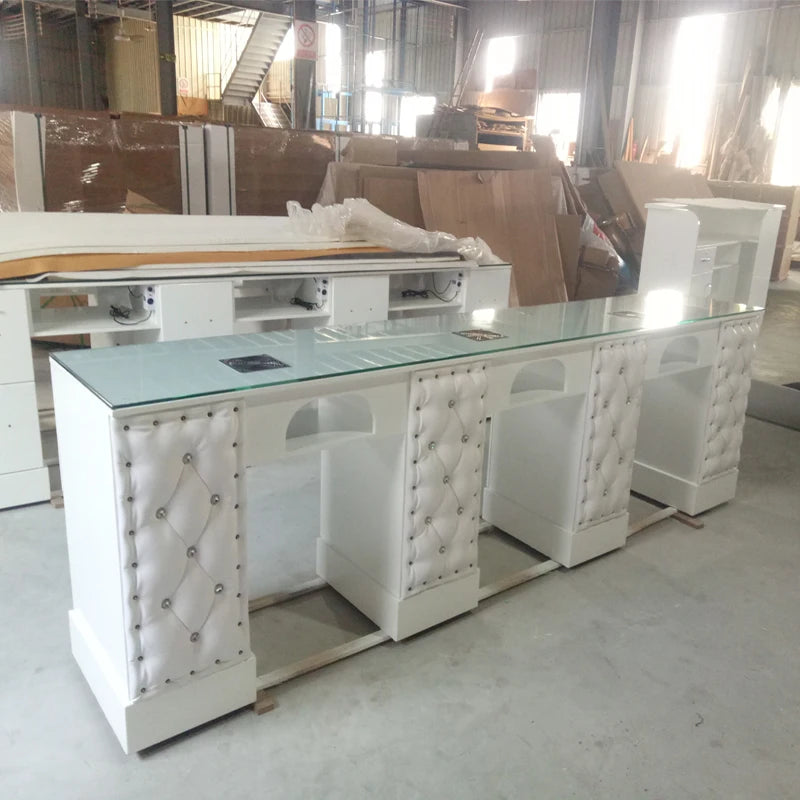 Foshan Factory New Product North European Design Modern Style Marble Top Manicure Table With Leather and Drawers