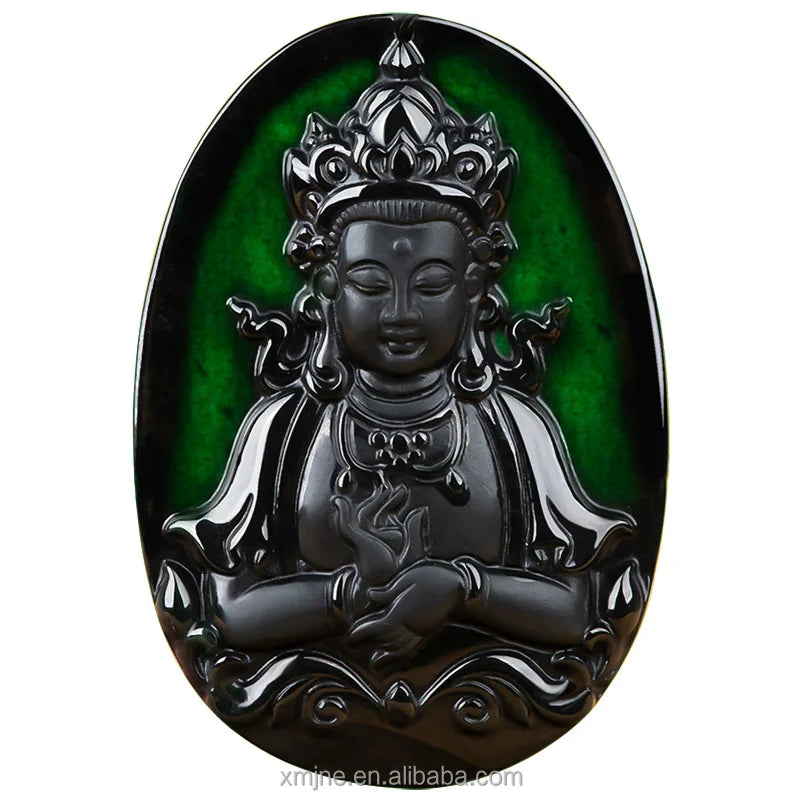 Certified Grade a Natural Ink Green  Jadeite Tara Guanyin Buddha Statue Jade Pendant Ice Seed Pendant Jade Pendant Wholesale 2