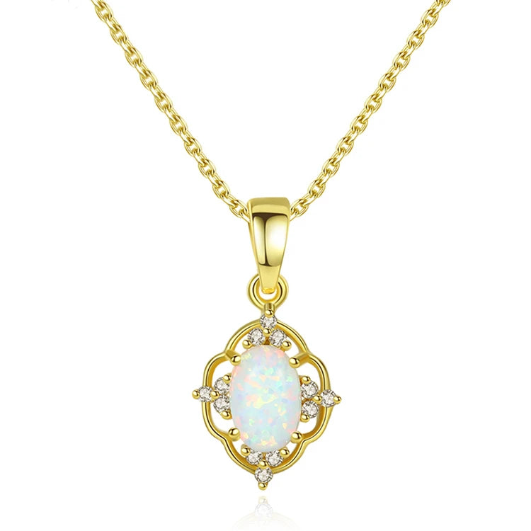 Wholesale 925 Sterling Silver 18k Gold Plated Oval Shape Natural Opal Pendant Necklace for Women