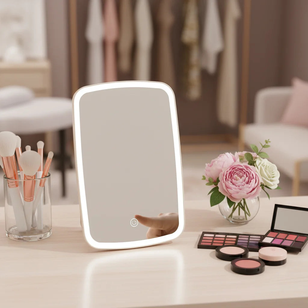 Factory New Portable LED Desktop Makeup Mirror Single Convenient Smart Touch Switch 3 Color Dimmable Lights Personalized Design