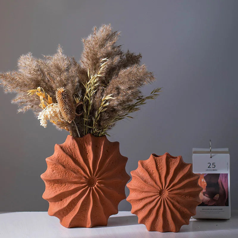Creative Nordic Ceramic Vase Light Luxury Terracotta Ornaments Simple Hydroponic Dry Flower Home Hotel Decoration Red Pottery