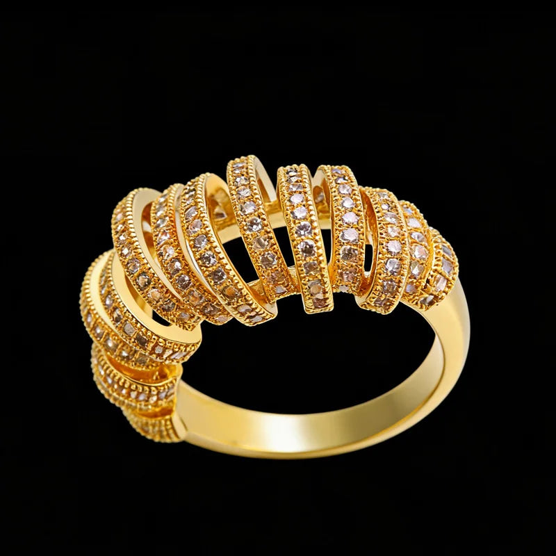 Spiral Moissanite Diamonds Paved Stacked Design Engagement Jewelry 925 Sterling Silver Wedding Ring for Women
