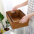 Cosmetic Snacks Organizer Straw Woven Storage Box Handmade Portable Seaweed Storage Basket
