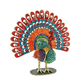 SHINNYGIFTS Modern Home Decoration Handpainted Pewter Enamel Spreading Peacock Trinket Box for Weddings and Gifts