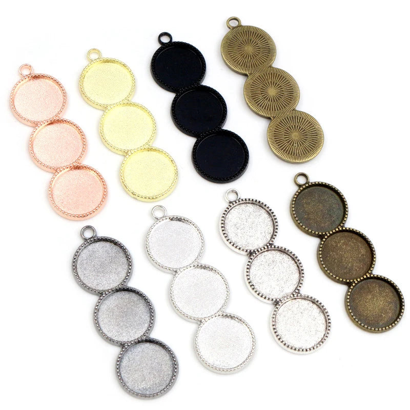 Fashion 12mm Inner Size Three Cameo Cabochon Blank Base Setting Pendant Bezel Trays DIY Necklace Pendant Jewelry Findings