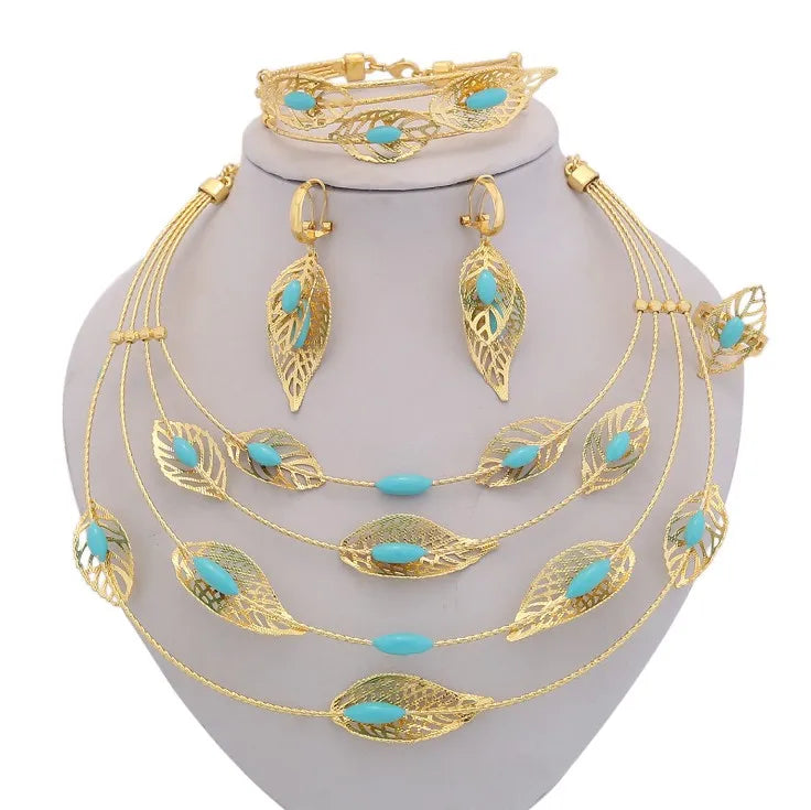 Factory Dubai Jewelry Sets High Quality Alloy Gold Plated Zircon Jewelry Set Women's Trendy 2020 Wholesale