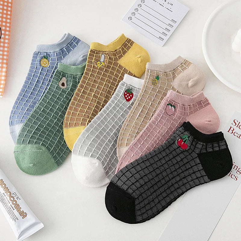 Cmax Women's Ship Socks Summer New Korean Cartoon Fruit Embroidery Women's Ankle Socks