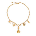 J&D Ocean Dophin Starfish Shell Pearl Summer Beach 18K Real Gold Plated Stainless Steel Charm Necklace