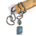 Bohemian Ethnic Style Handmade Jewelry 6/8mm Multicolor Emperor Natural Stone Beads Knotted Necklace Hexagon Drop Charm Necklace
