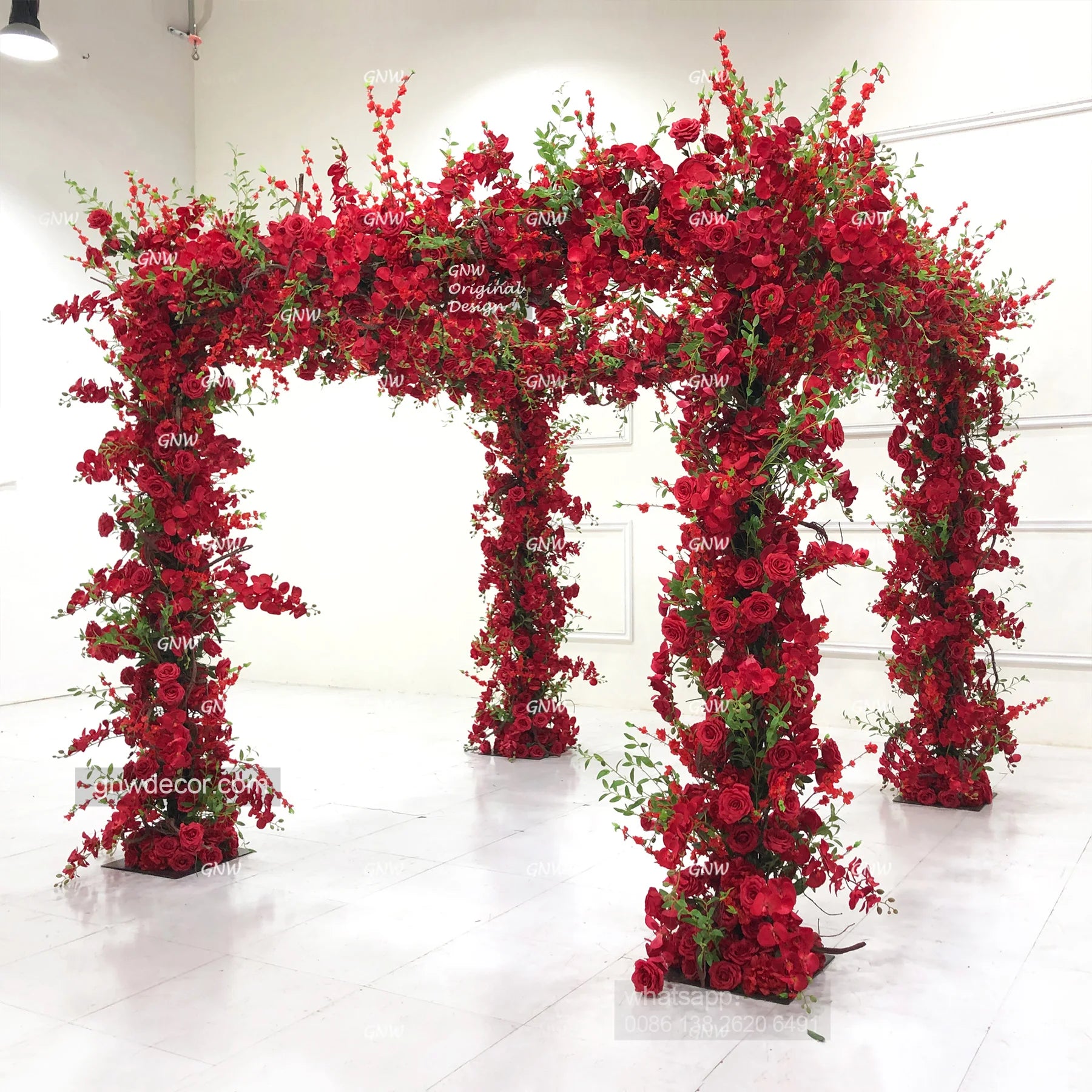 GNW 2024 Arches Weddings Can Be Overwhelming Artificial Arch Silk Rose Flower Decorated square Arch for Wedding Decoration Stage