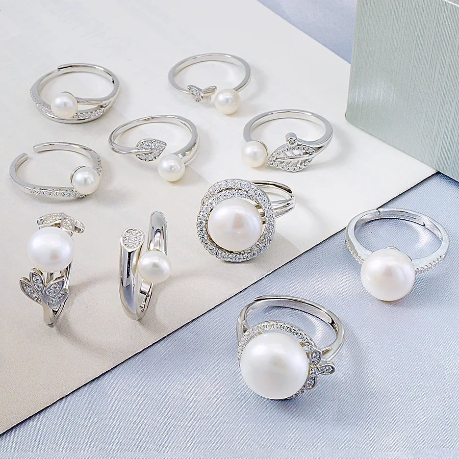 Trendy Women Ring 925 Silver Fine Fashion Jewelry Pearl Ring Mountings Blank Adjustable with Rhodium Plated