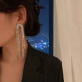 JC Crystal  Dangle Crystal Rhinestone Fringe Earrings Sterling Rhinestone Drop Earrings