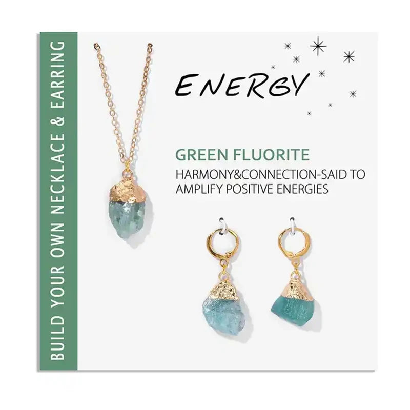 Healing Raw Gemstone Crystal Necklace Natural Birthstone Aquamarine Hoop Earrings Necklace Set for Women Gift