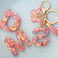 Women A-Z Letter Drop Heart Sequin Resin Keyring 26 Alphabet Initial Letter Pendant Plush Pompom Letter Keychain
