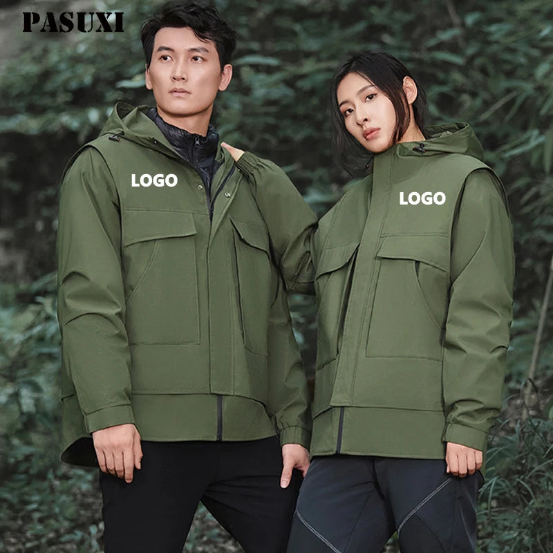 PASUXI Men's Outdoor Waterproof Soft Shell Hooded Tactical Jacket Black Hiking Camping Windbreaker Men's Jackets for Winter