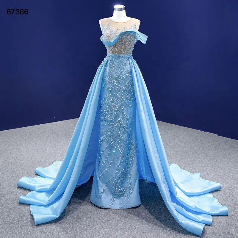 Jancember RSM67366 Blue Elegant Sequins Designer Evening Gowns Prom Dress