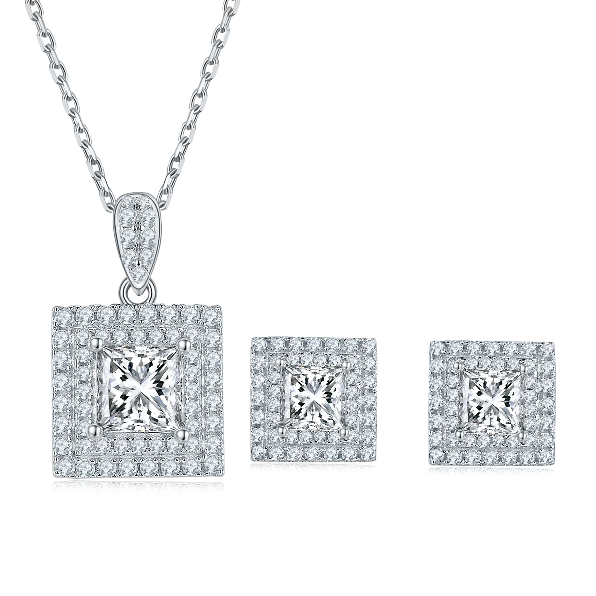 Fashion Jewelry Set Moissanite Pendant Necklace 925 Sterling Silver Personalized Princess Cut Moissanite Earrings for Women
