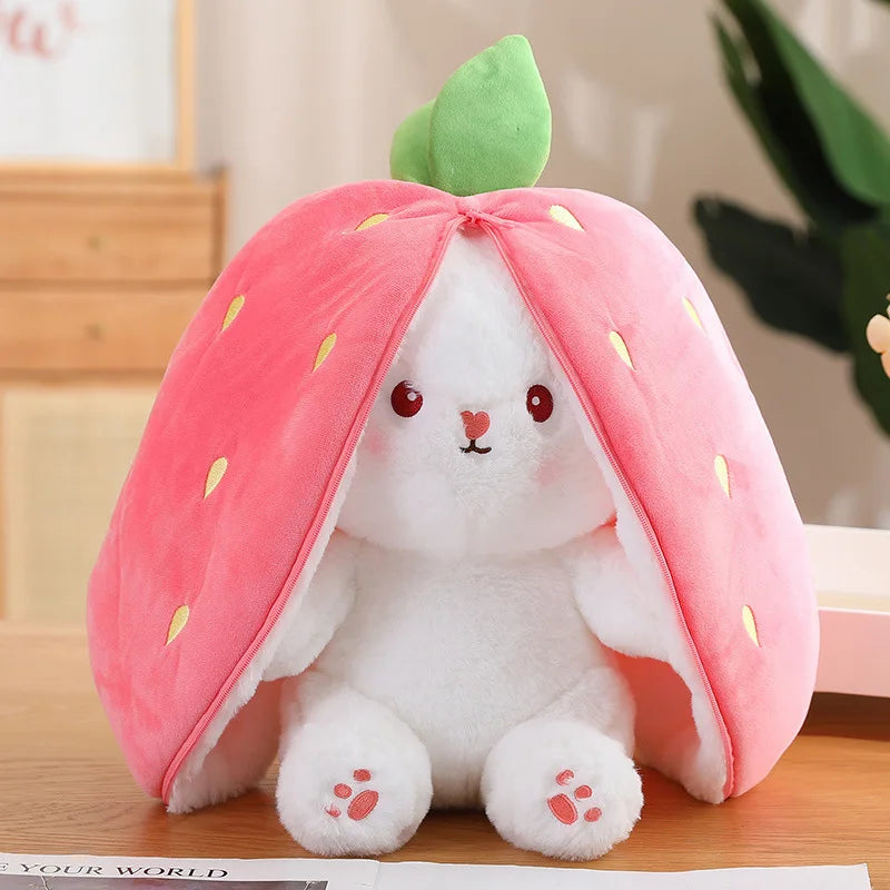 Creative Funny 2 in 1 Reversible Carrot Strawberry Bunny Pillow Flip Long Ear Rabbit Stuffed Animal Plush Doll