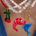 New Summer Ocean Natural Cat's Eye Stone Pearl Beaded Necklace Cute Lobster Dolphin Cherry Pendant Necklace Gifts for Women