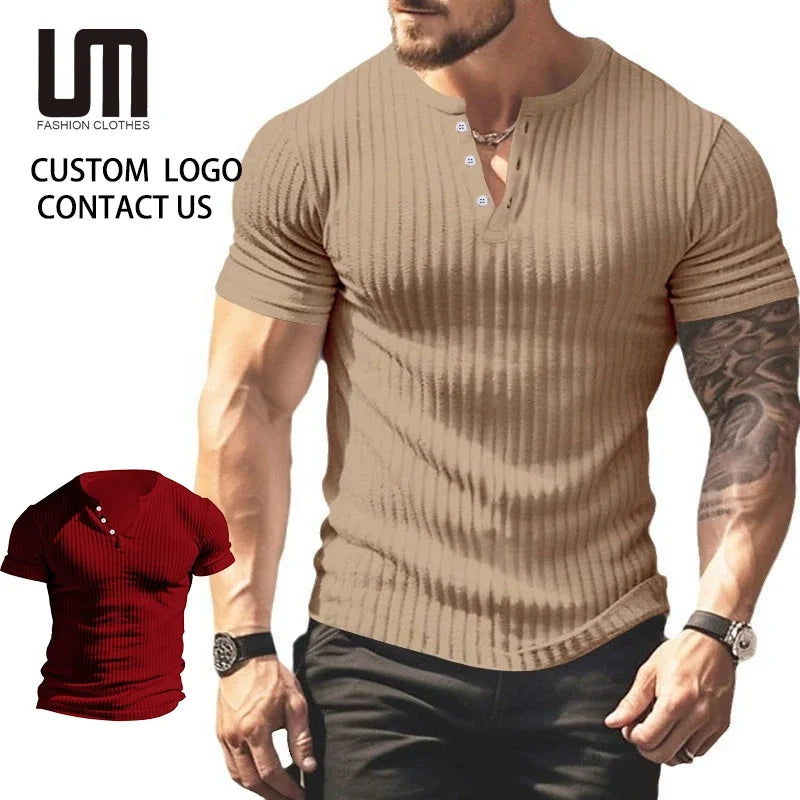 Clearance Sales Summer Men's V-Neck T-Shirts Solid Color Short Sleeve Casual Streetwear Tee Tops Breathable Wholesale