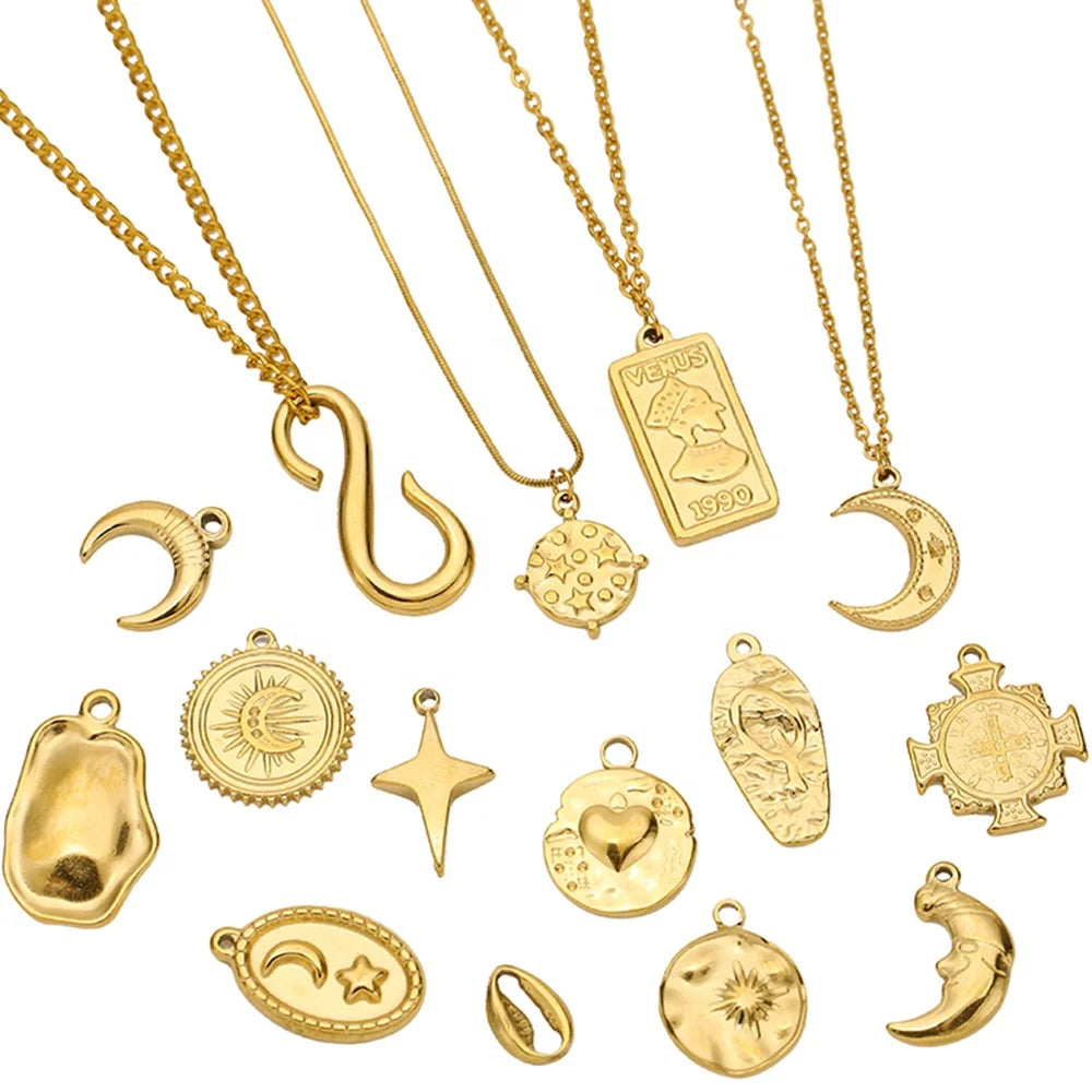 5Pcs Fashion Stainless Steel Various Styles Charms Pendants for DIY Making Necklace Materials Earrings Supplies Jewelry Findings