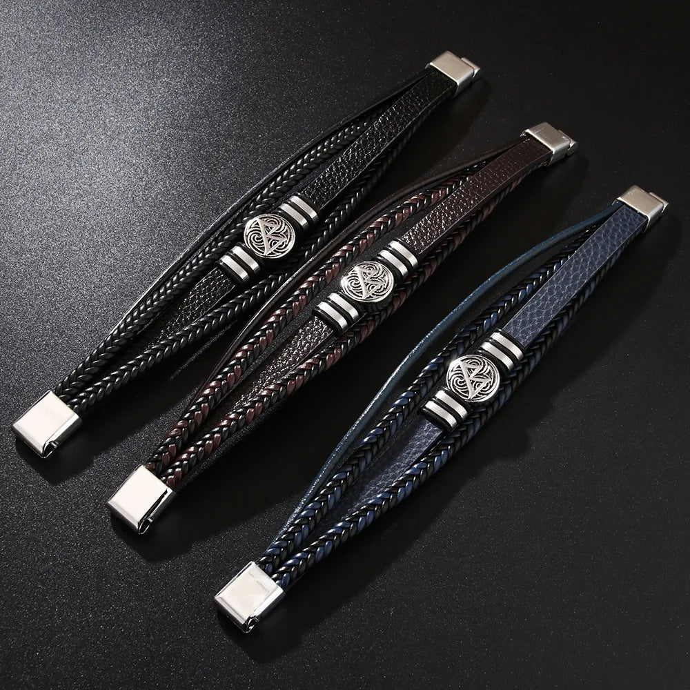 Wholesale Multi-layer Braided PU Leather Bracelet Scripture Compass Charm Bracelet for Men