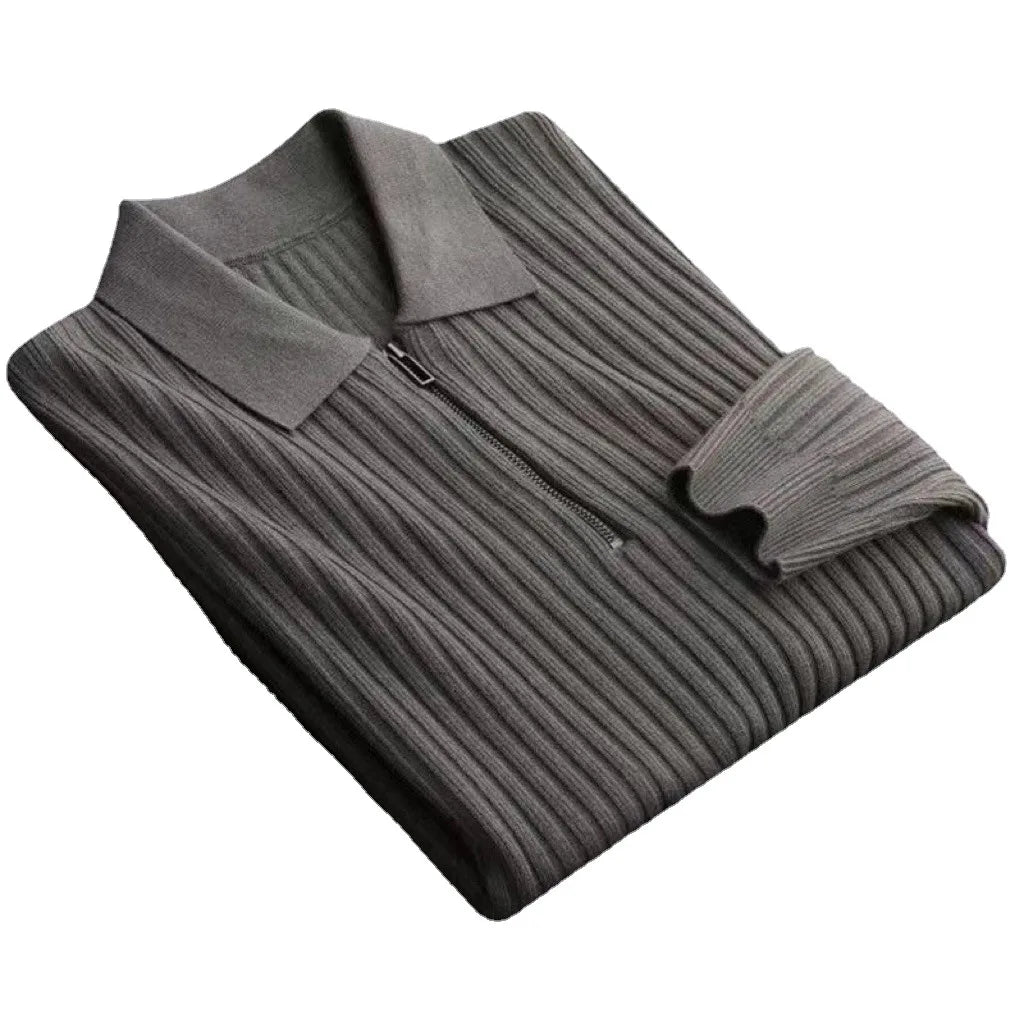 Polo Shirt Warm Pit Strip Sweater Shirts Men's 2023 Autumn/Winter Light Business Half Zip Knit Top