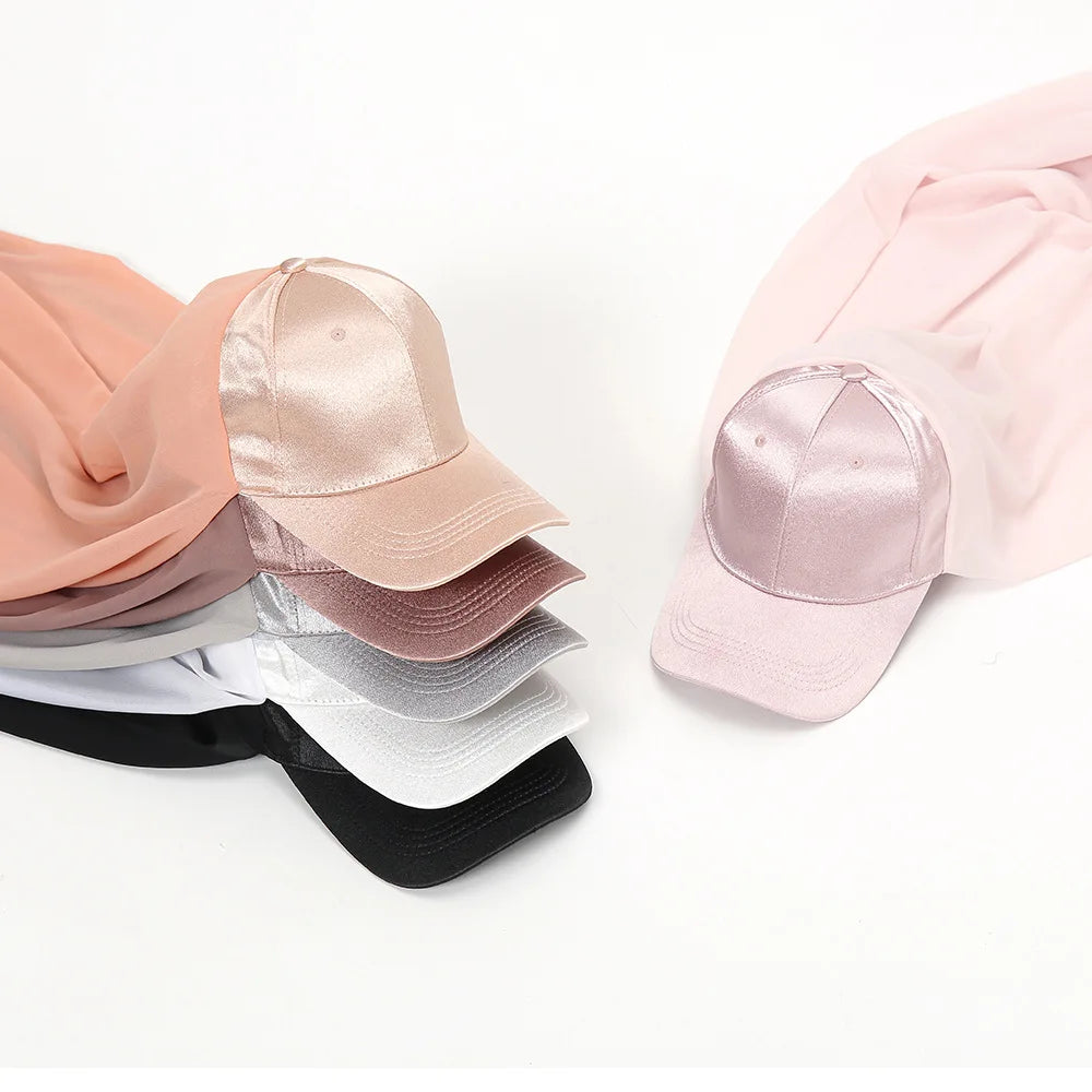 JDPRO LAND 2024 Latest Baseball Caps With Hijab Headscarf Sports Hijab Caps Bubble Chiffon Scarf