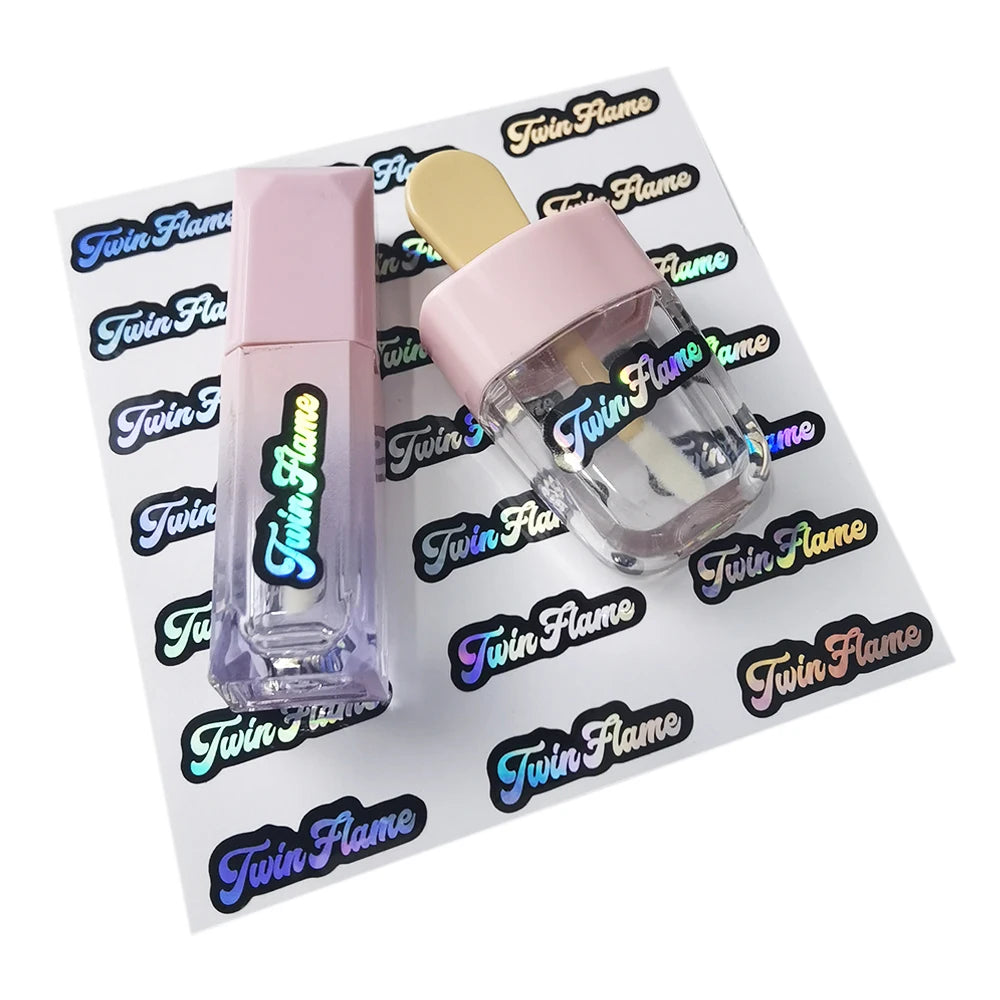 Custom Adhesive Gloss Lipstick Sticker Waterproof PET Product Stickers for Cosmetics Private Label Maker for Perfume & Lip Tint