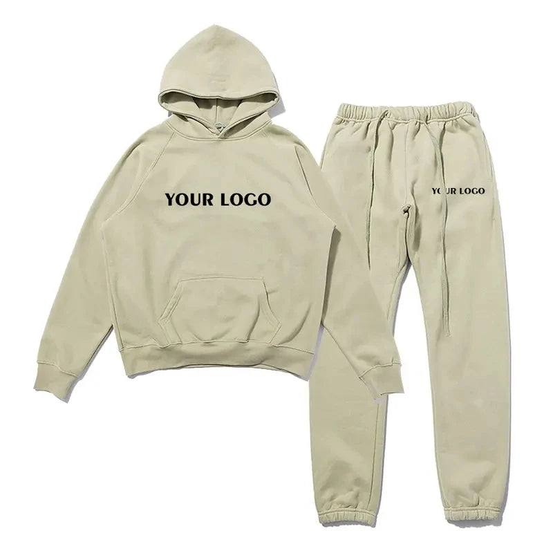 Men's Cotton Casual Sweatpants and Hoodie Set Loose Fit Street Wear Joggers Set Hip Hop Fashion Sweatsuit Man