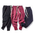 Cotton Linen Jogger Pants Men Streetwear Casual Harem Pants Male Trouser Solid Color Pants Oversized Men's Drawstring Clothing