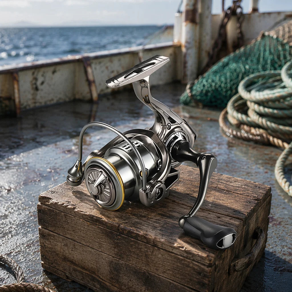 Golden Shark 0513002 Spinning Fishing Reel 5.2:1 Gear Ratio Stainless Steel Right-Hand 300g Weight for Ocean Streams Rivers