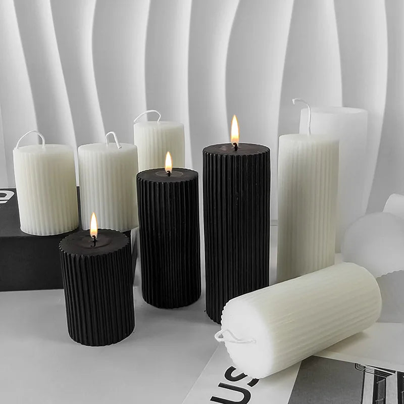Wholesale 3D Geometric Stripe Shape Candle Making Silicone Molds Long Columnar Silicone Candle Mold for Home Wedding Decoration