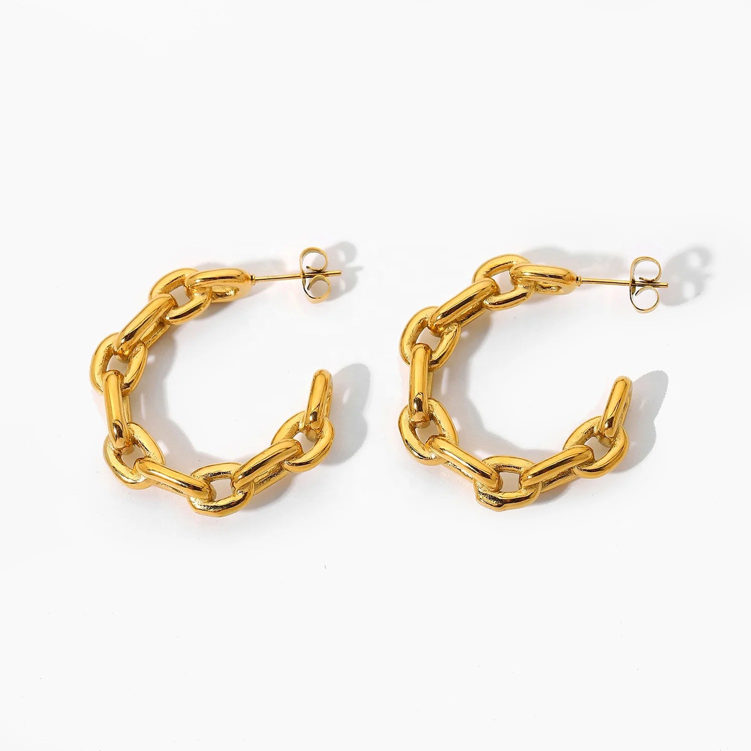 Classic Stainless Steel 18K Gold Plated Chain Hoop Earrings for Women-Wedding Engagement Party Gift
