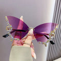 Rimless Rhinestone Butterfly Sun Glasses With Diamonds Metal Temples Women Rimless Uv400 Sunglasses for Women