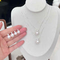 Pendant Earrings Queen's Same Zircon Inlaid Silvery Plated 12mm Pearl Wedding Party Fashion Earring Necklace Pearl Jewelry Set