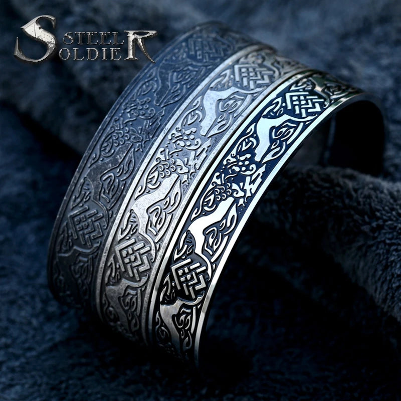 SSG-066 Unique Design 316L Stainless Steel Men's Bracelet Viking Totem Irish Knot Symbol Wolf Pattern Bracelet Vintage Jewelry